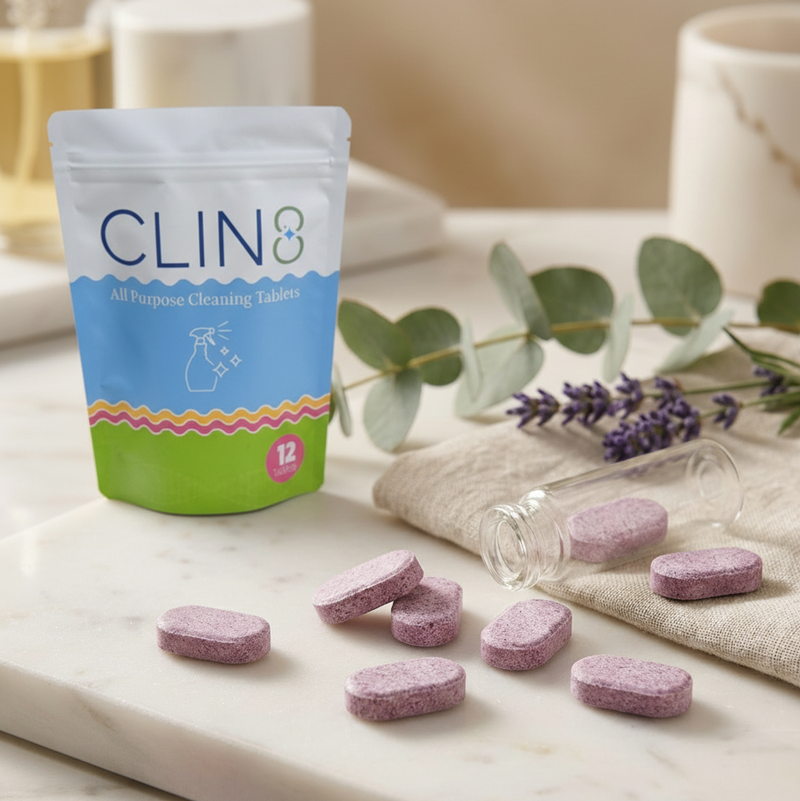 CLIN8 bag with lavender cleaning tablets