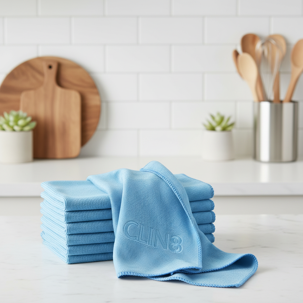 CLIN8 blue towel kitchen lifestyle