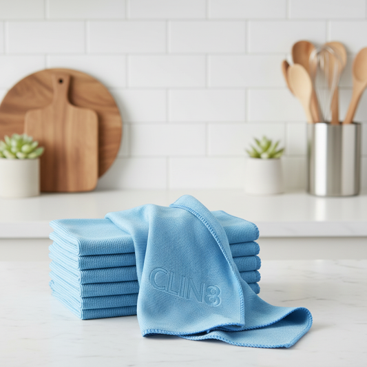 CLIN8 blue towel kitchen lifestyle